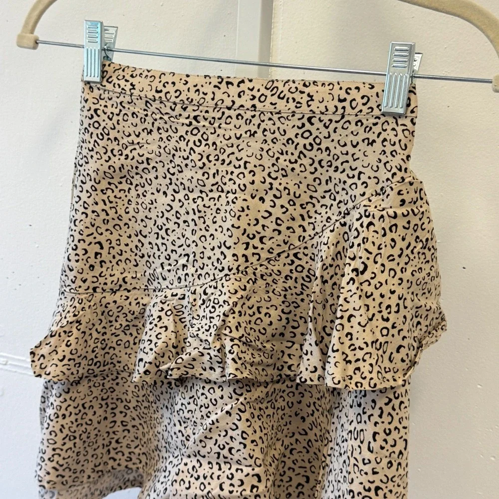 Japna Joyous & Free Leopard Print Ruffle‎ Mini Skirt Tan Black XS Rayon Summer